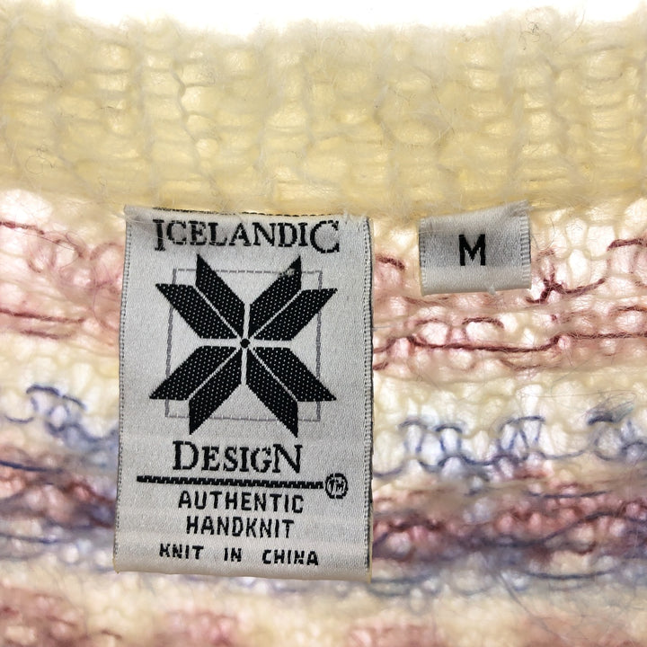 ICELANDIC DESIGN All-over Nordic Pattern HAND KNIT Mohair knit cardigan Women's M size /eaa508288