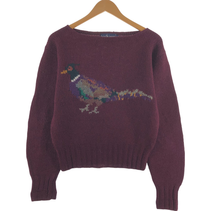 Ralph Lauren Animal Pattern Bird Pattern HAND KNIT Hand Knit Wool Knit Sweater Women's L size / eaa508296