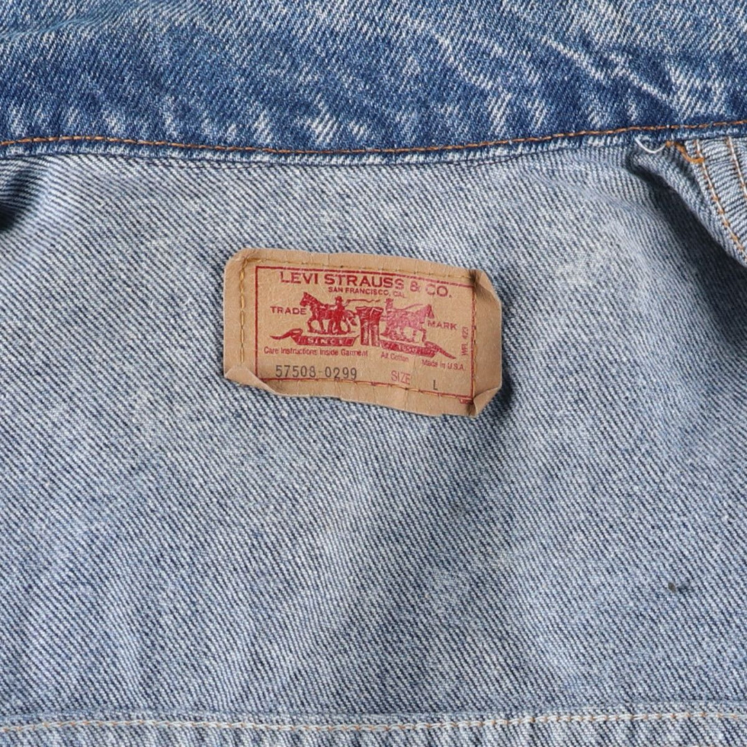 90'S Levi's 57508-0299 Chemical Wash Denim Jacket, G-Jean, Made in USA, Men's Size L, Vintage cotton blue type Vintage Second Hand