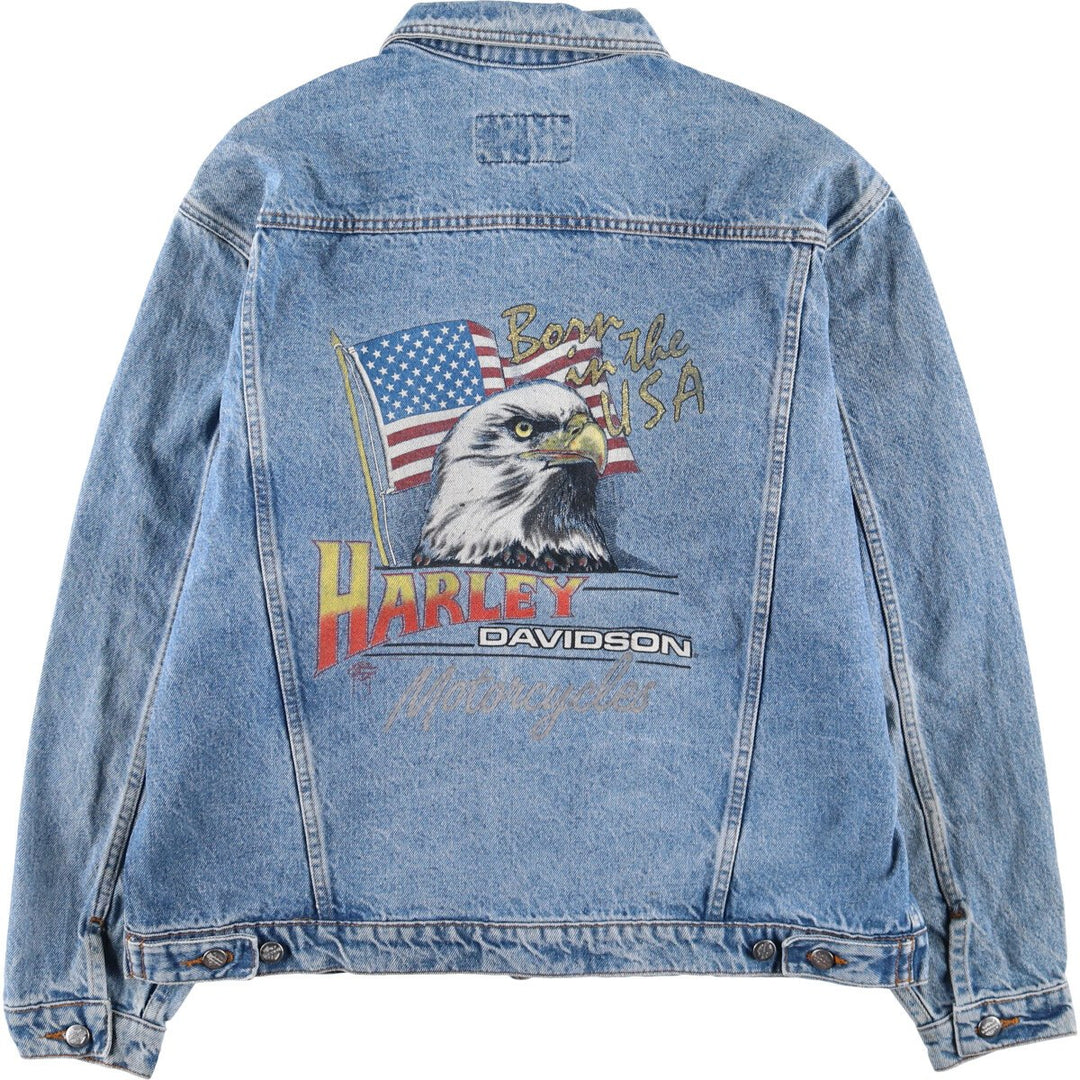 Harley-Davidson Back Print Denim Jacket G-Jean Men's XL cotton blue type Vintage Second Hand