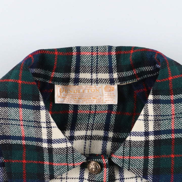 70'S Pendleton Tartan Check Round Collar Long Sleeve Wool Box Shirt Made in USA Women's Medium Vintage /eaa508401