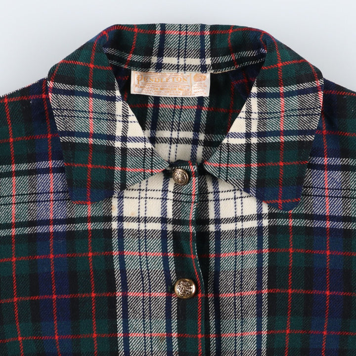 70'S Pendleton Tartan Check Round Collar Long Sleeve Wool Box Shirt Made in USA Women's Medium Vintage /eaa508401