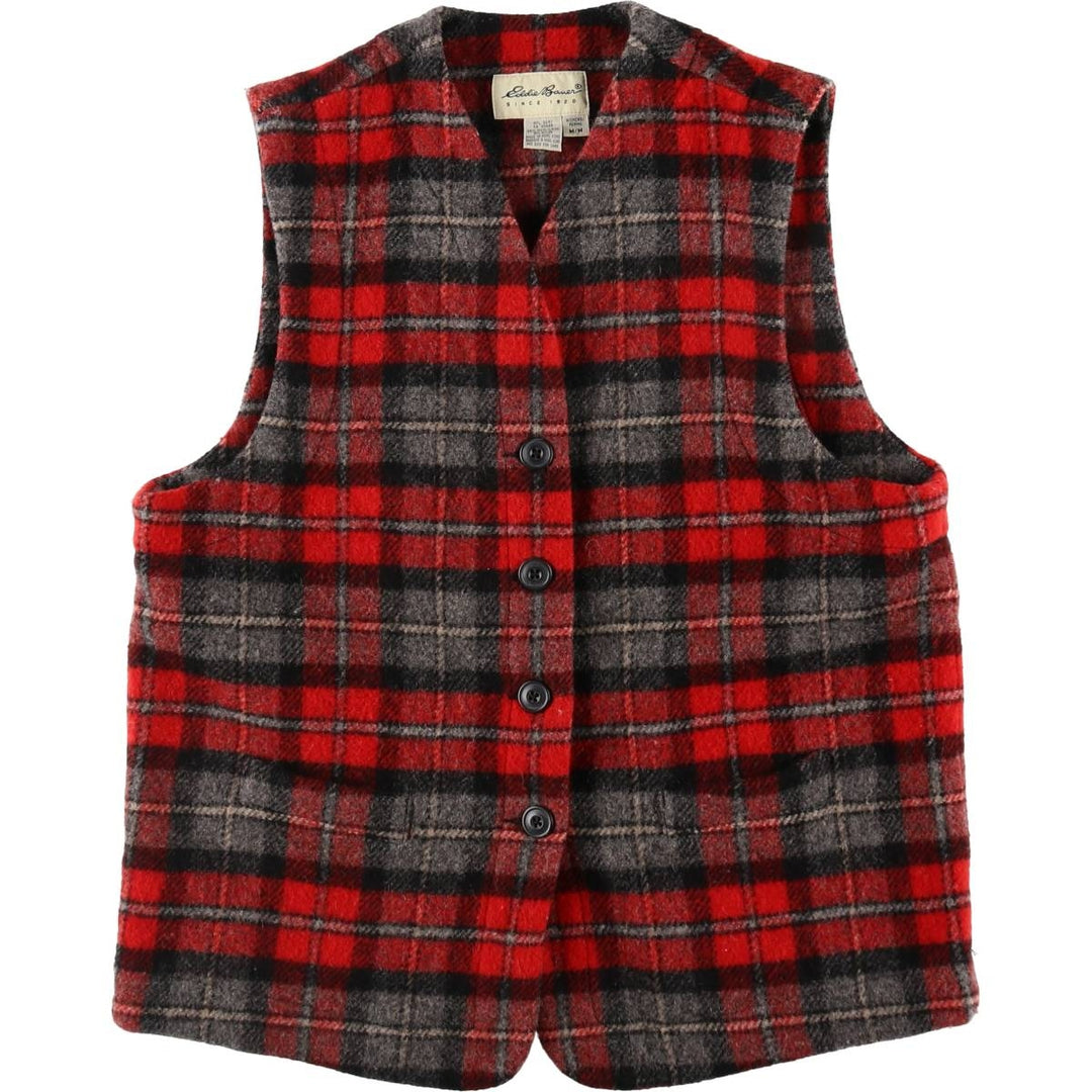 Eddie Bauer Check Pattern Open Front Wool Vest Women's M Size / eaa508459