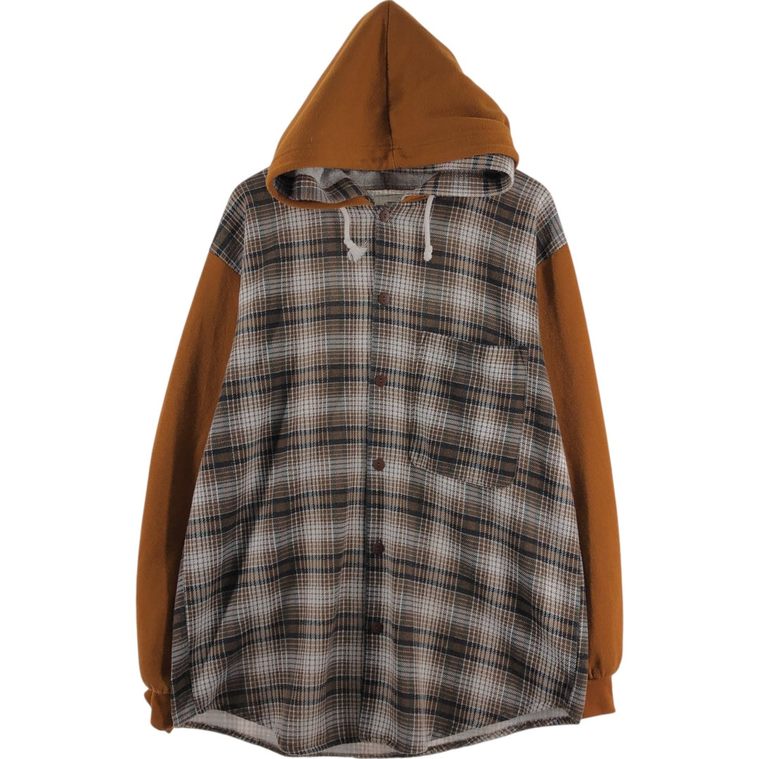 Hooded long sleeve flannel check shirt, men's size L / eaa508553