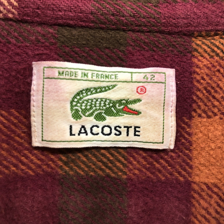 80s~ LACOSTE Long Sleeve Heavy Flannel Check Shirt Made in France Size 42 Men's M Vintage /eaa508565