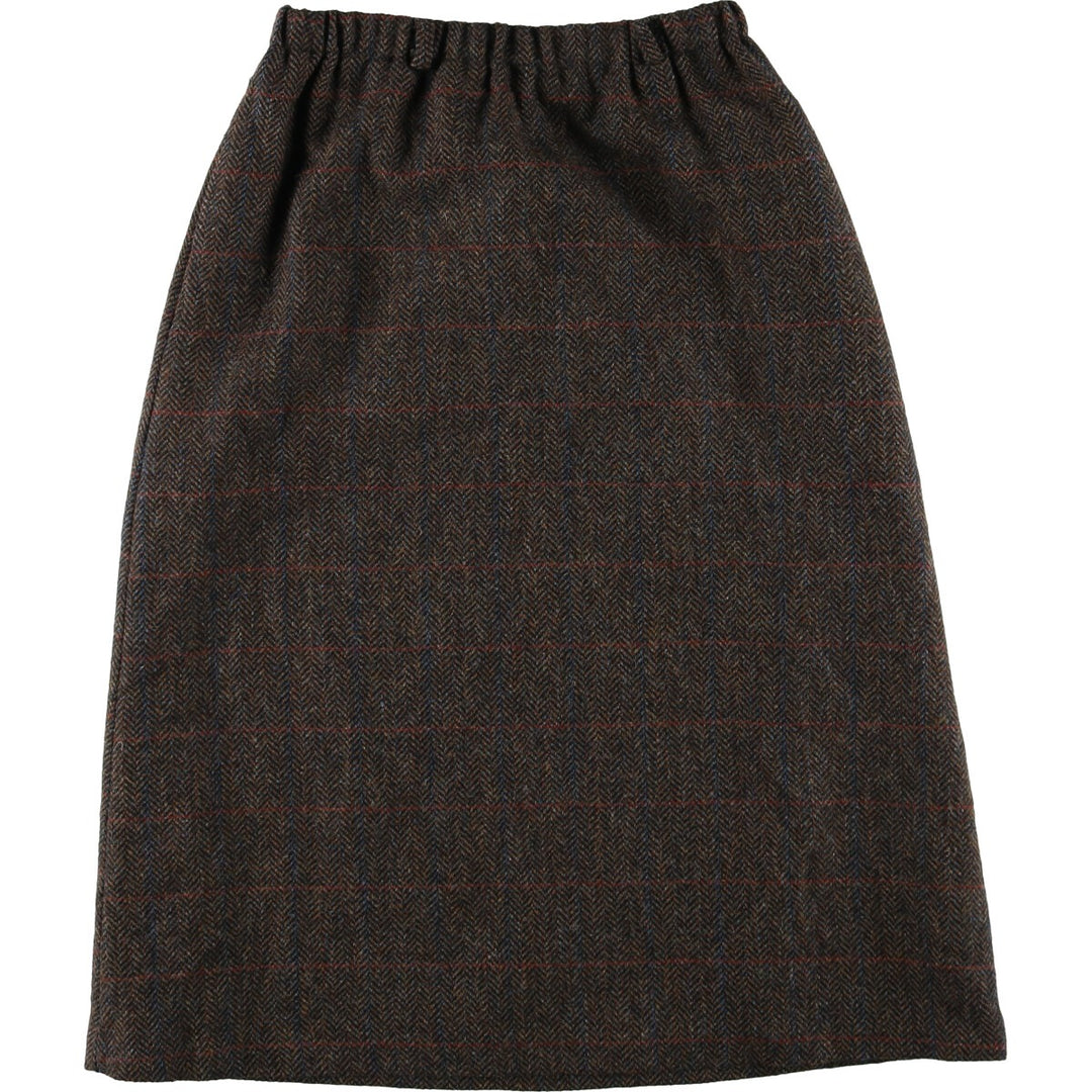 F.Shay Check Pattern Herringbone Wool Long Tight Skirt Made in USA Women's L size /eaa508649