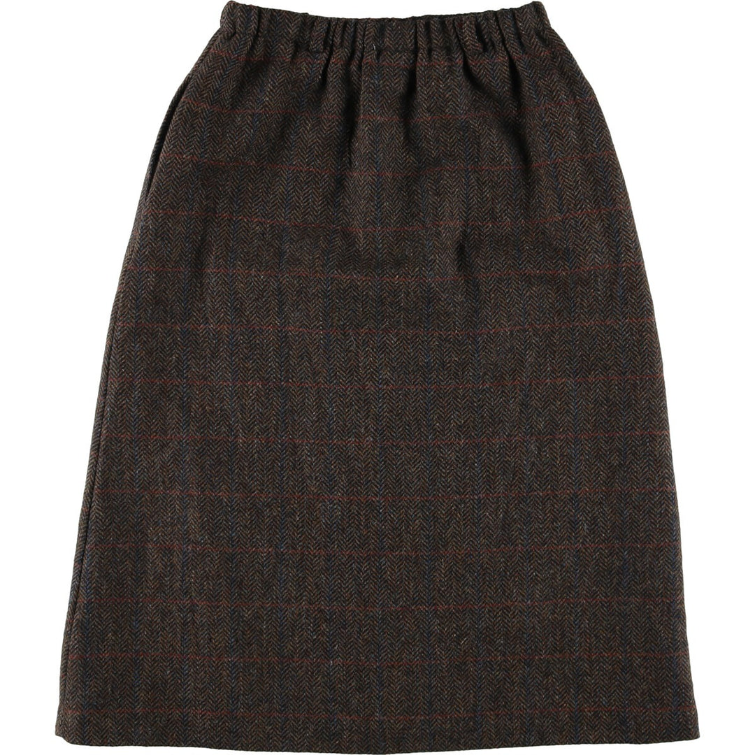 F.Shay Check Pattern Herringbone Wool Long Tight Skirt Made in USA Women's L size /eaa508649