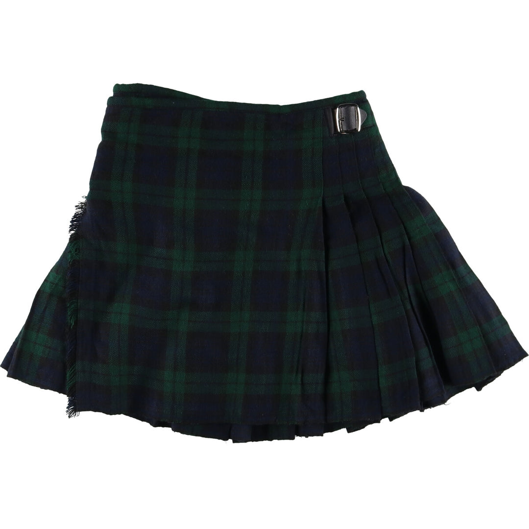 Blackwatch Check Pleated Wrap Mini Skirt Women's Size L /eaa508650