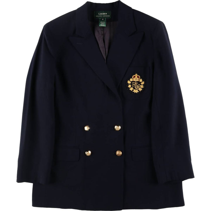 Ralph Lauren LAUREN Double-breasted Peaked Lapel Navy Blazer Tailored Jacket Made in USA Women's XL /eaa508682