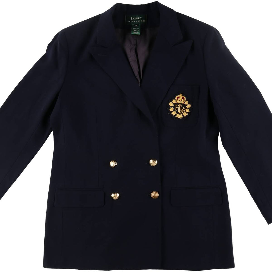 Ralph Lauren LAUREN Double-breasted Peaked Lapel Navy Blazer Tailored Jacket Made in USA Women's XL /eaa508682