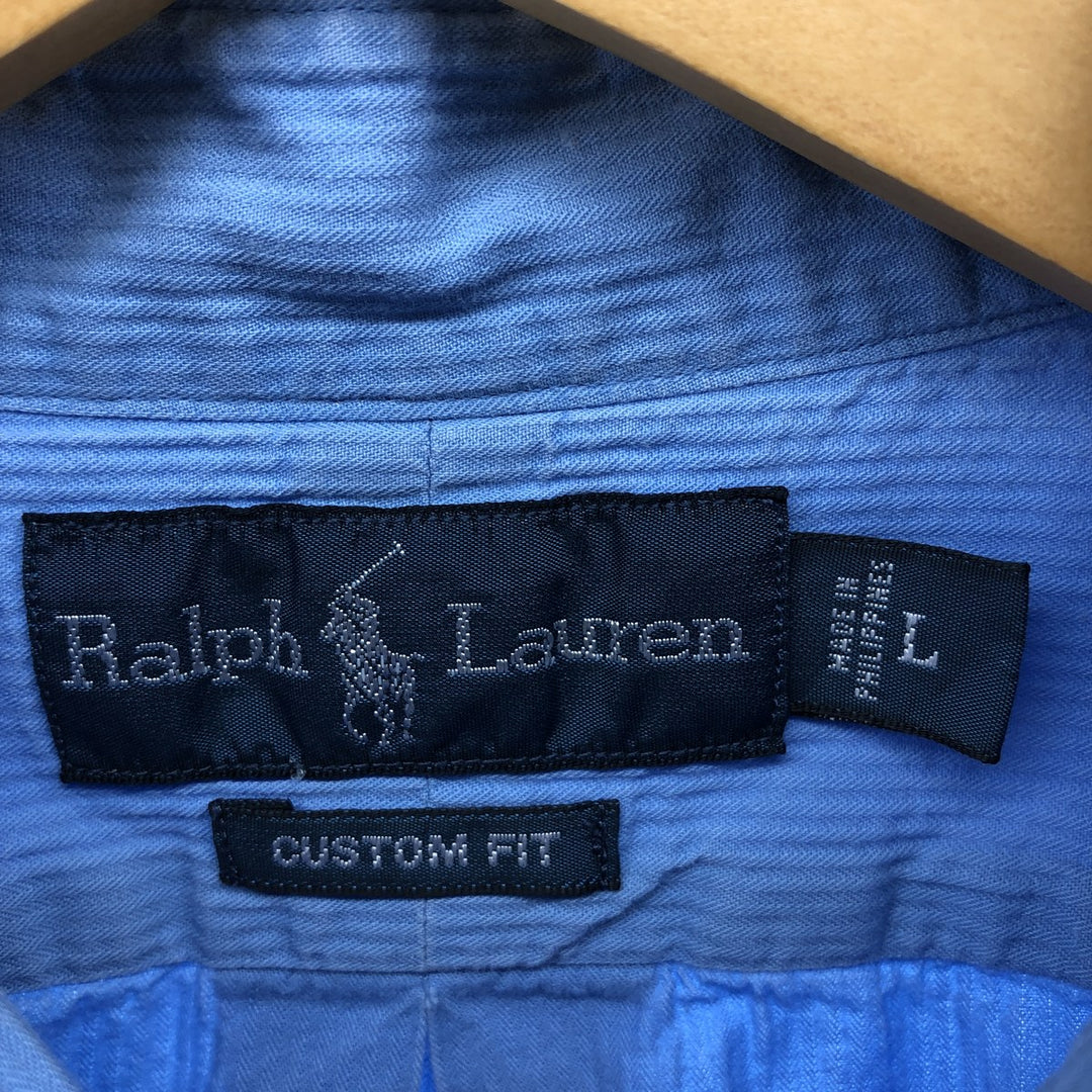 Ralph Lauren CUSTOM FIT long sleeve button down striped shirt men's size L cotton blue type Vintage Second Hand