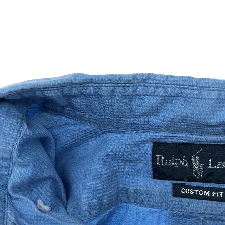 Ralph Lauren CUSTOM FIT long sleeve button down striped shirt men's size L cotton blue type Vintage Second Hand