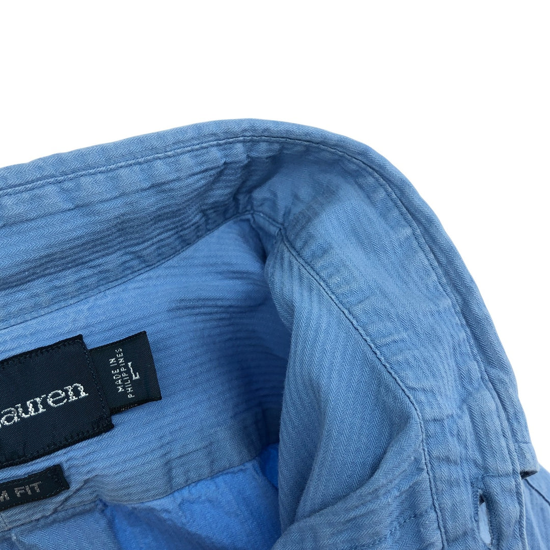 Ralph Lauren CUSTOM FIT long sleeve button down striped shirt men's size L cotton blue type Vintage Second Hand