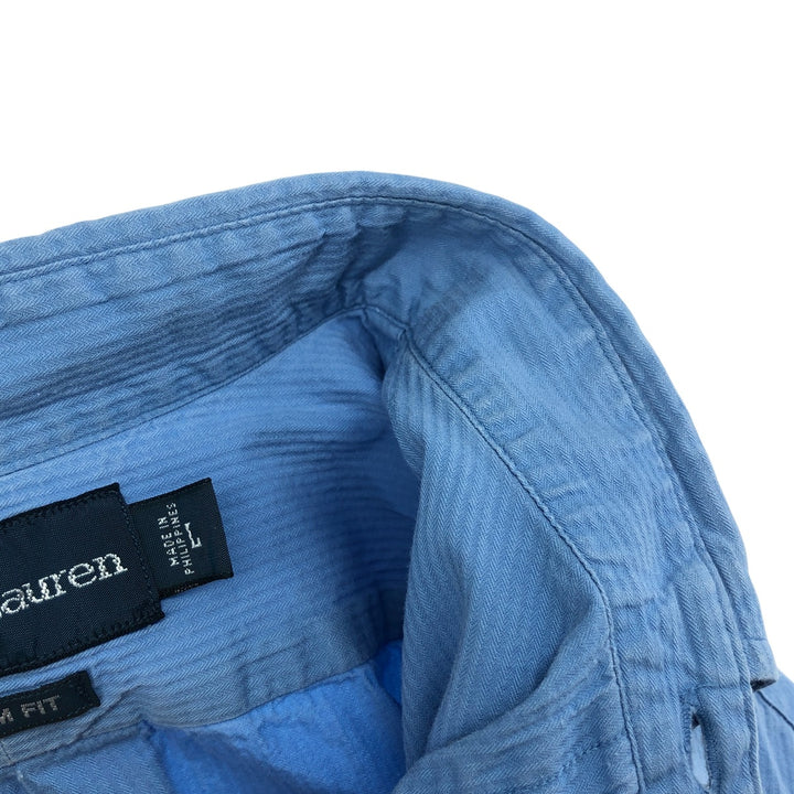 Ralph Lauren CUSTOM FIT long sleeve button down striped shirt men's size L cotton blue type Vintage Second Hand