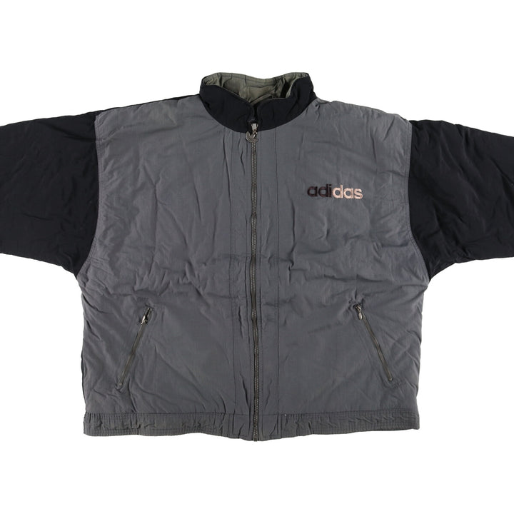 Vintage 80s-90'S Adidas two-tone padded puffer jacket with back logo, size XL, men's Nylon gray type Vintage Second Hand