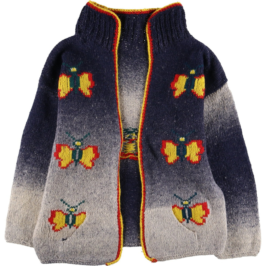 All-over butterfly pattern wool knit cardigan, women's size L / eaa509157