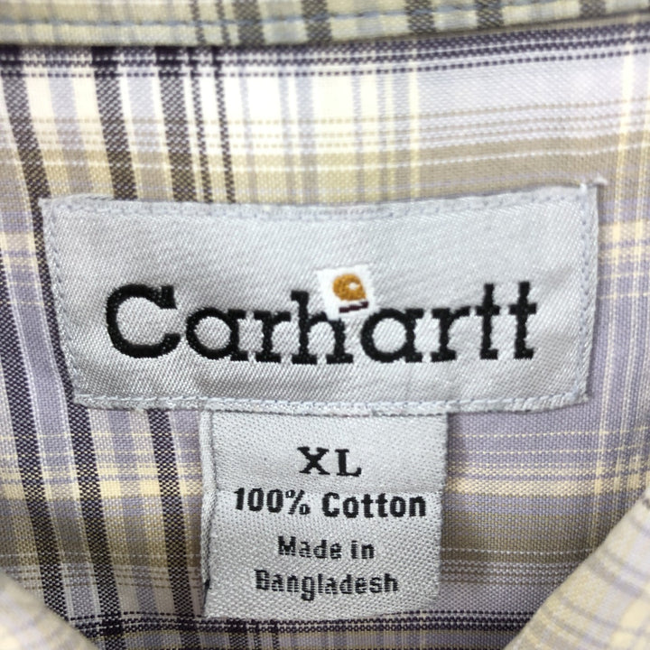 Carhartt Check Pattern Button-down Short Sleeve Work Shirt, Men's XL cotton Purple type blue-purple Vintage Second Hand