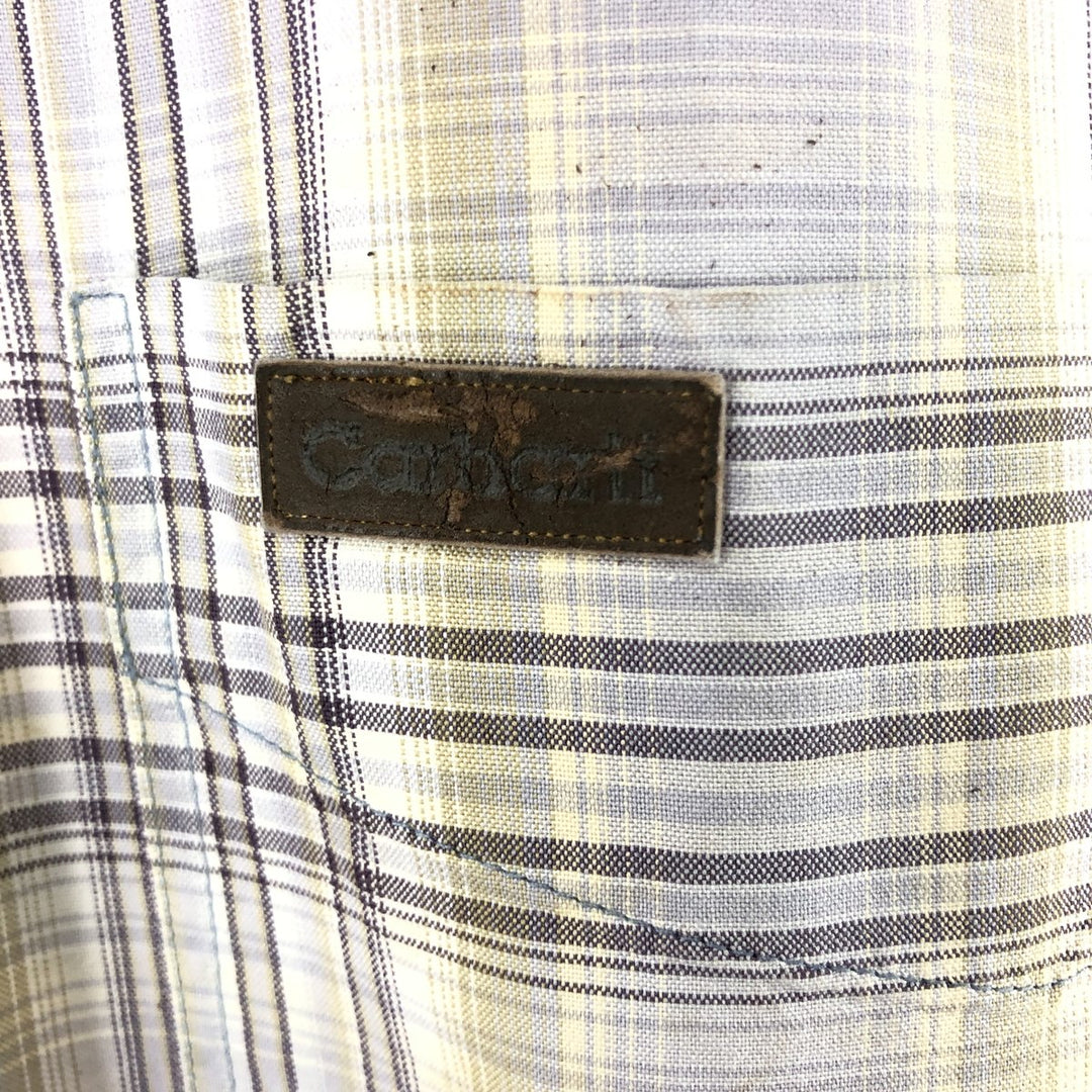 Carhartt Check Pattern Button-down Short Sleeve Work Shirt, Men's XL cotton Purple type blue-purple Vintage Second Hand