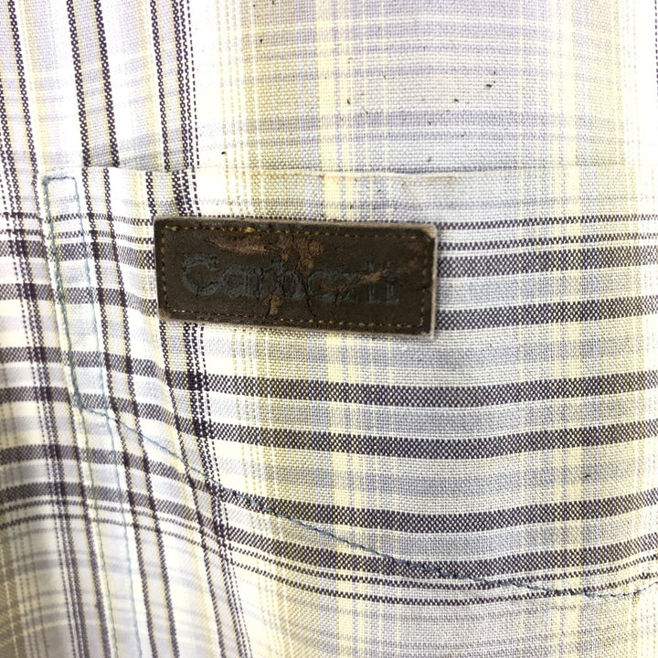 Carhartt Check Pattern Button-down Short Sleeve Work Shirt, Men's XL cotton Purple type blue-purple Vintage Second Hand