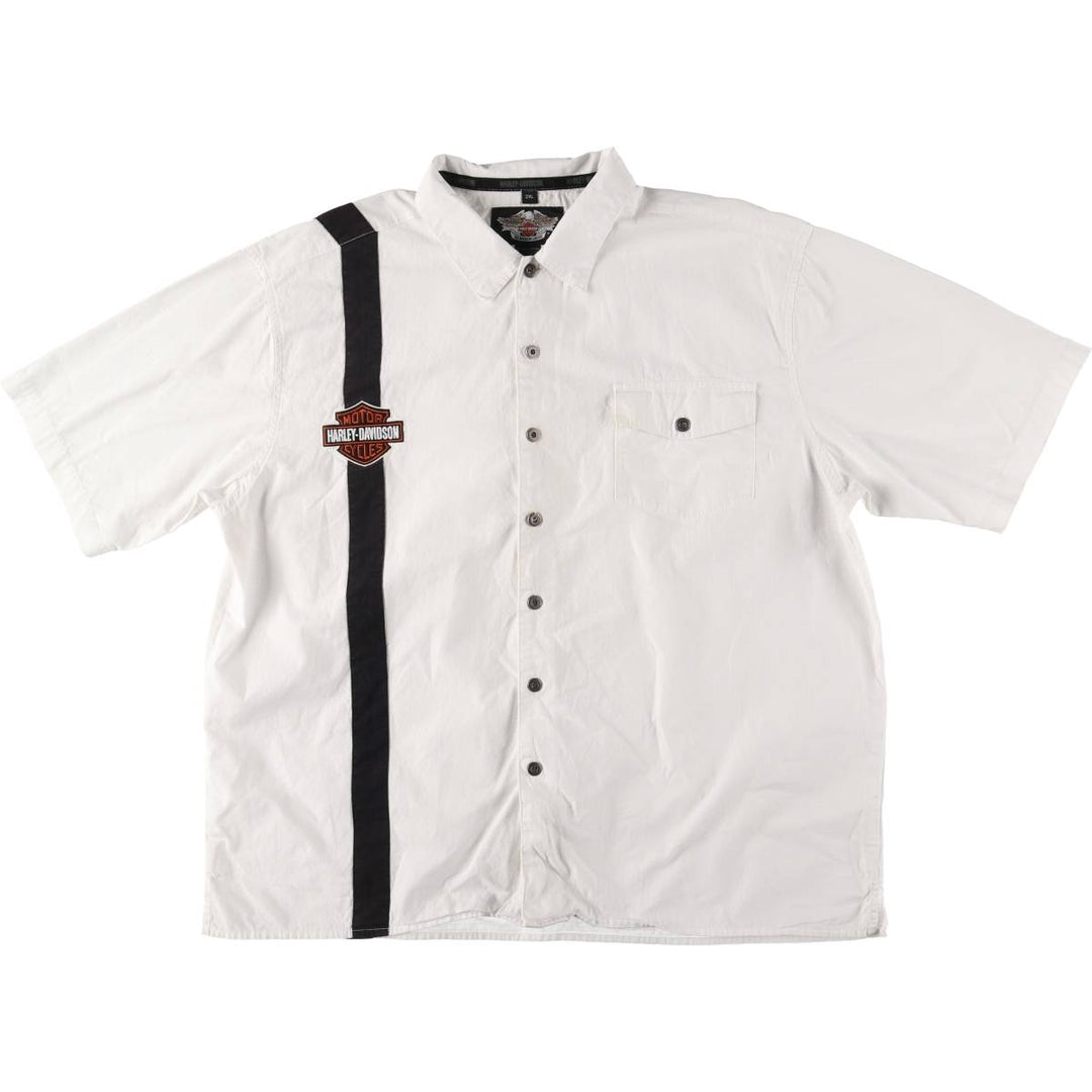 Harley-Davidson Hidden Button Down Short Sleeve Work Shirt Box Shirt Men's XXL cotton white type Vintage Second Hand