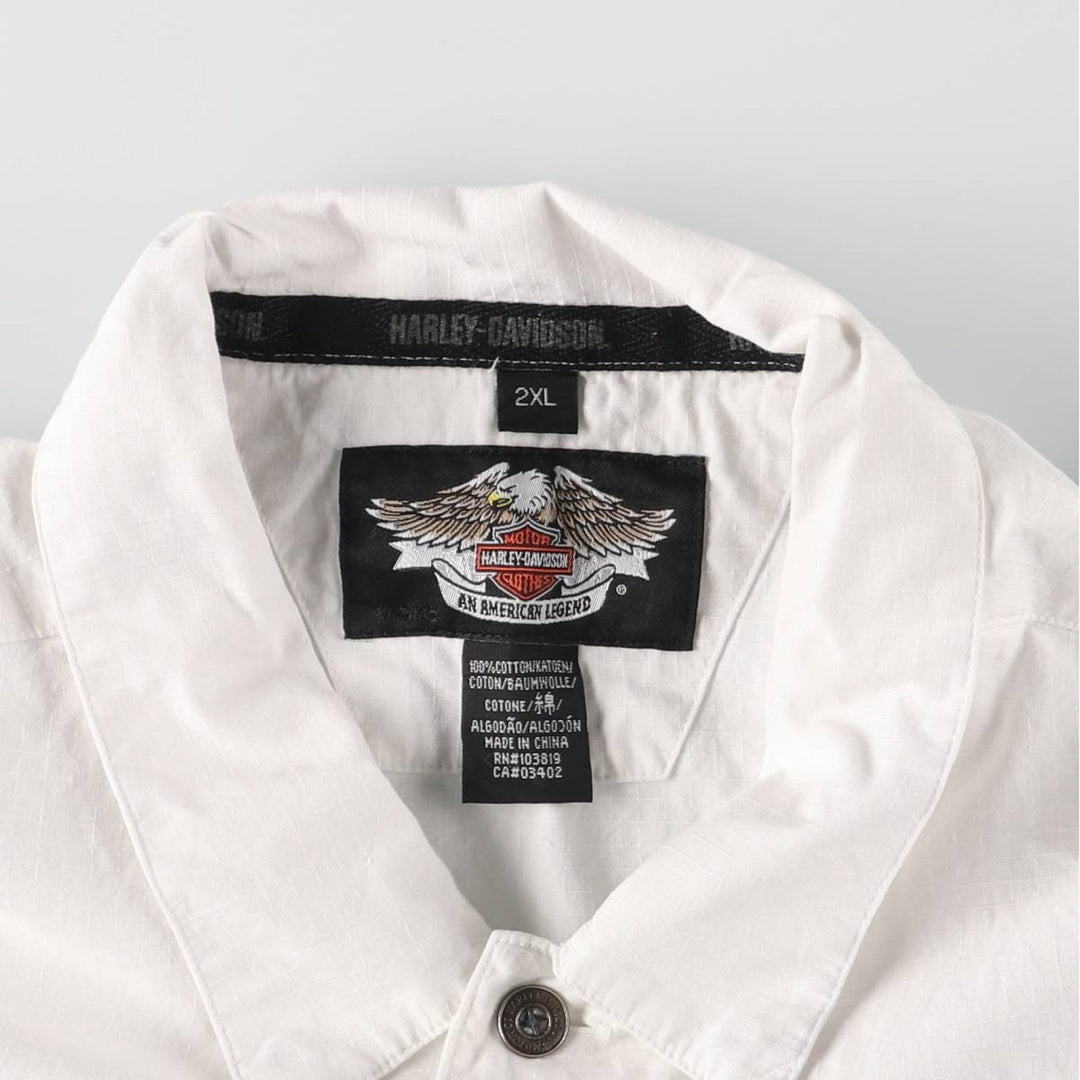 Harley-Davidson Hidden Button Down Short Sleeve Work Shirt Box Shirt Men's XXL cotton white type Vintage Second Hand