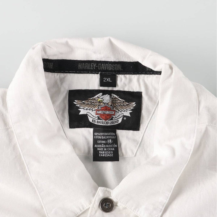 Harley-Davidson Hidden Button Down Short Sleeve Work Shirt Box Shirt Men's XXL cotton white type Vintage Second Hand