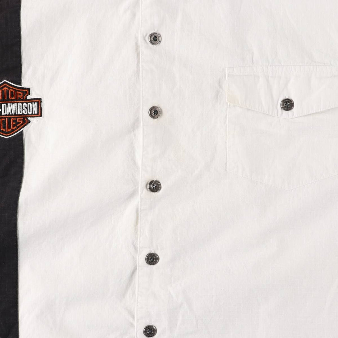 Harley-Davidson Hidden Button Down Short Sleeve Work Shirt Box Shirt Men's XXL cotton white type Vintage Second Hand