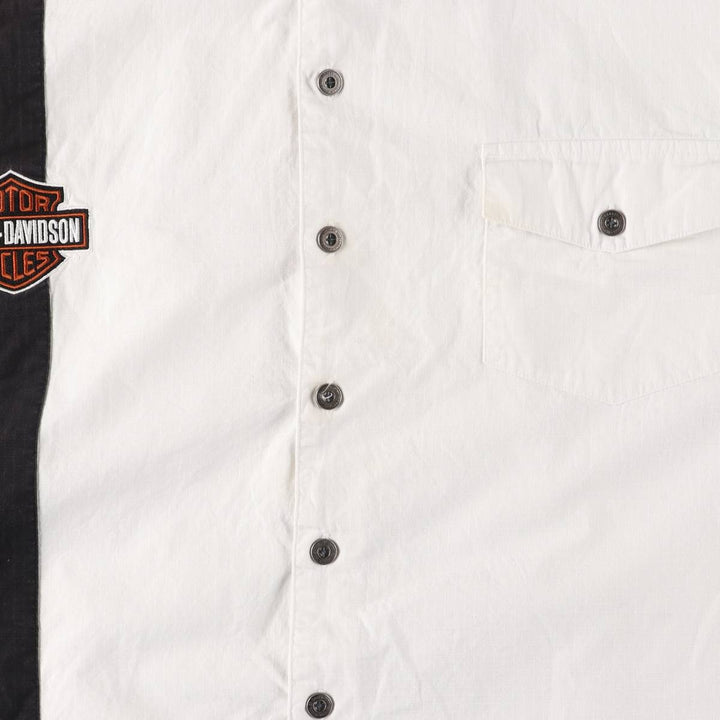 Harley-Davidson Hidden Button Down Short Sleeve Work Shirt Box Shirt Men's XXL cotton white type Vintage Second Hand