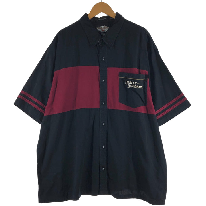 Big size Harley-Davidson hidden button-down short-sleeve work shirt, equivalent to men's XXXL cotton black type Vintage Second Hand