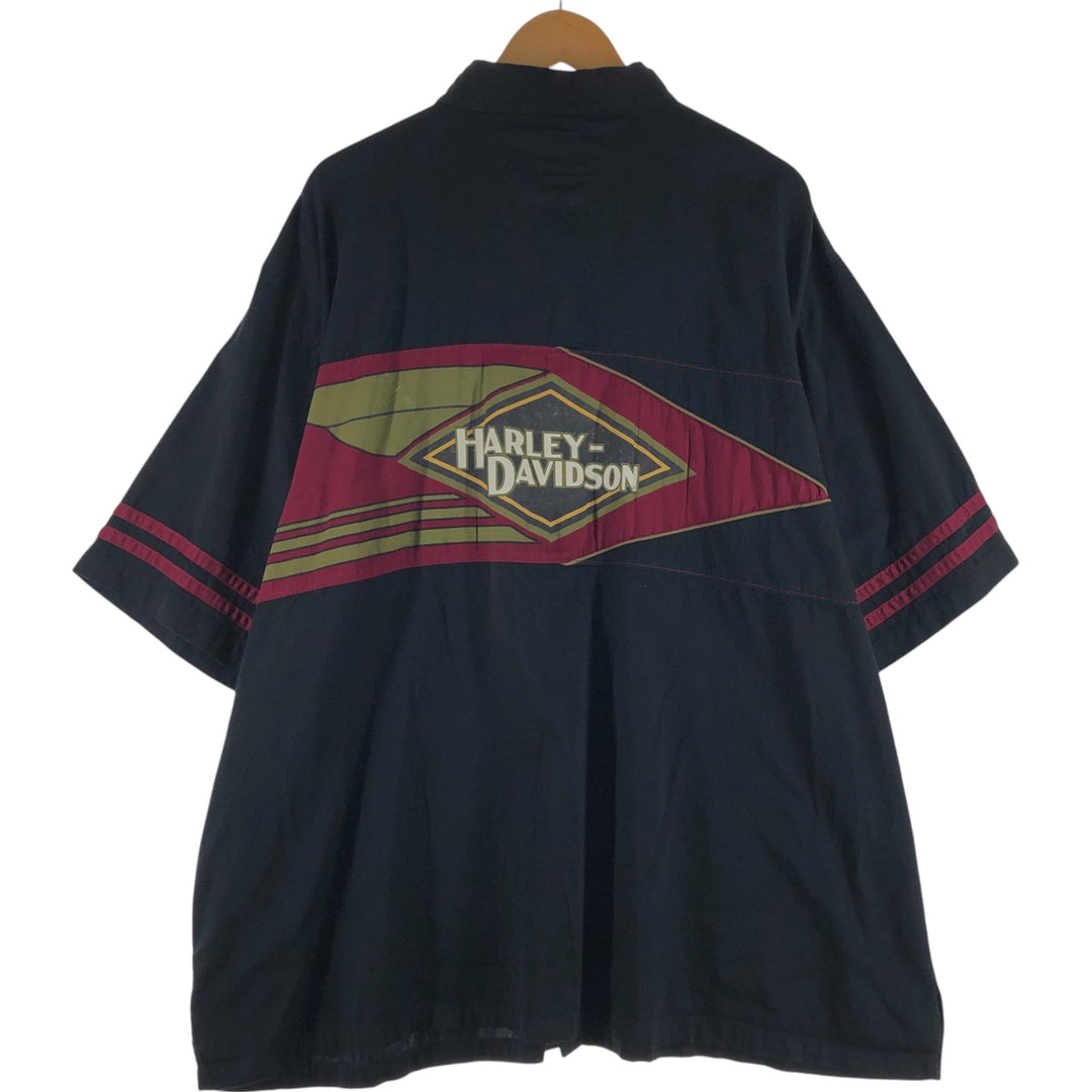 Big size Harley-Davidson hidden button-down short-sleeve work shirt, equivalent to men's XXXL cotton black type Vintage Second Hand