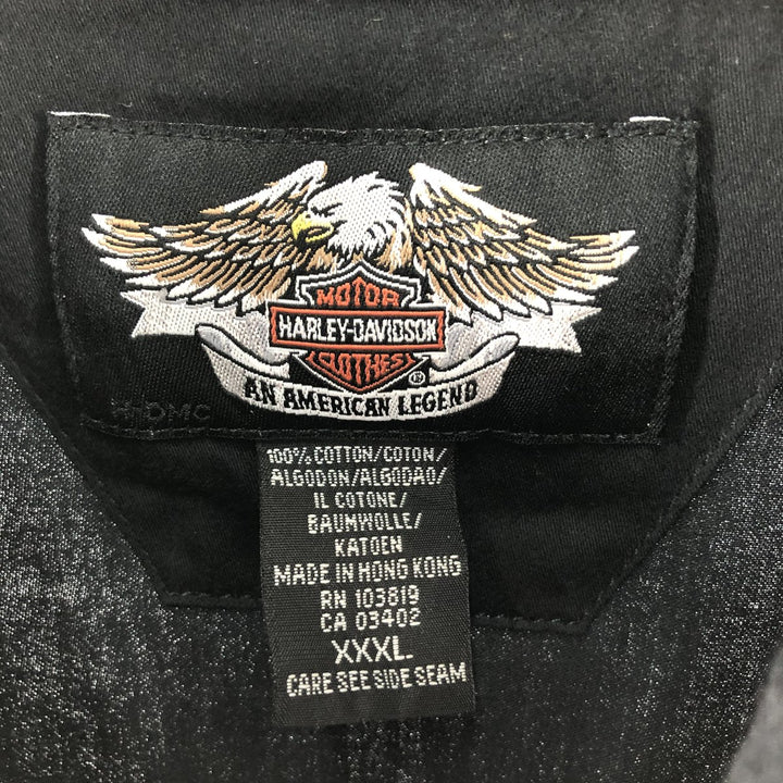 Big size Harley-Davidson hidden button-down short-sleeve work shirt, equivalent to men's XXXL cotton black type Vintage Second Hand