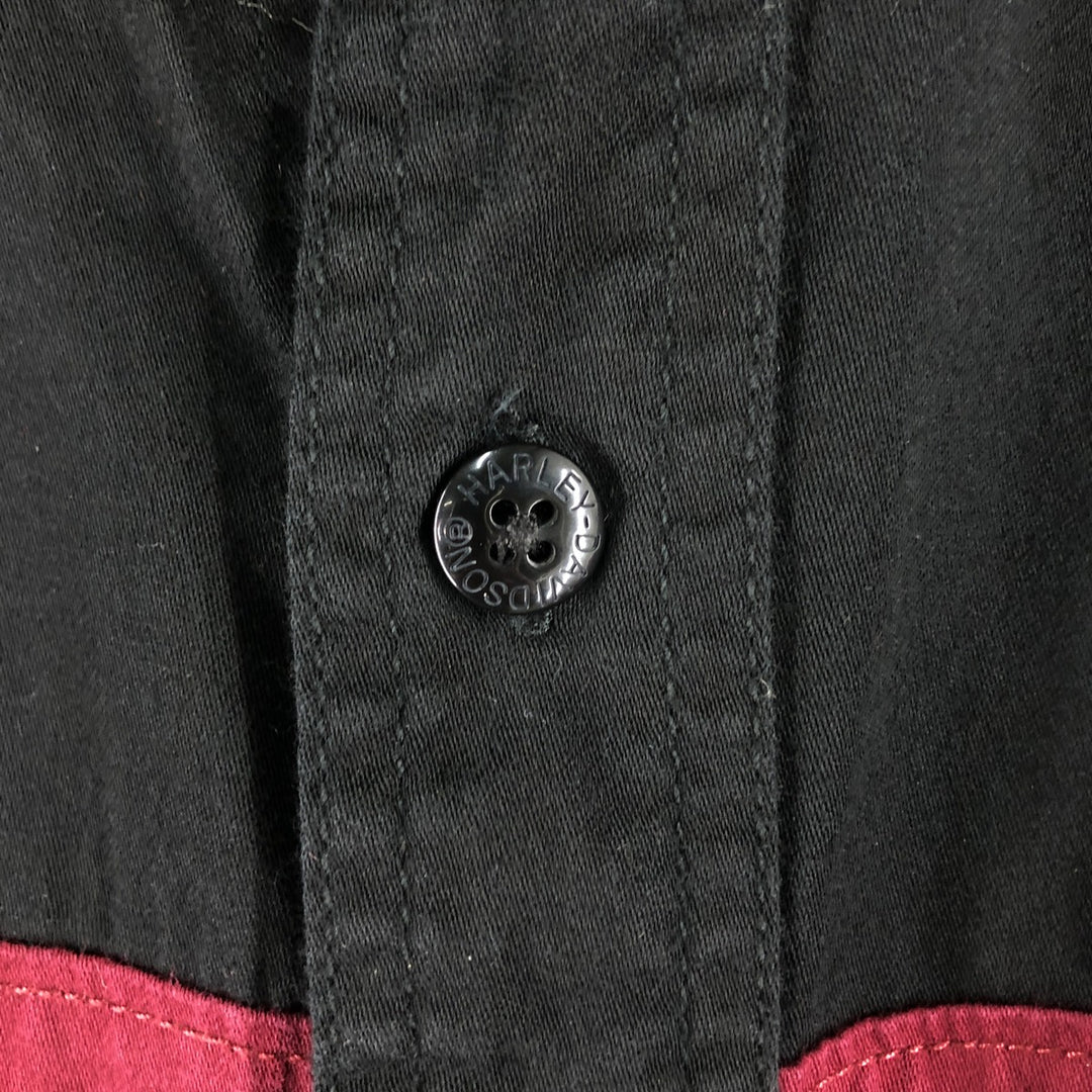 Big size Harley-Davidson hidden button-down short-sleeve work shirt, equivalent to men's XXXL cotton black type Vintage Second Hand
