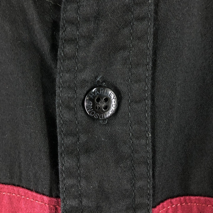 Big size Harley-Davidson hidden button-down short-sleeve work shirt, equivalent to men's XXXL cotton black type Vintage Second Hand