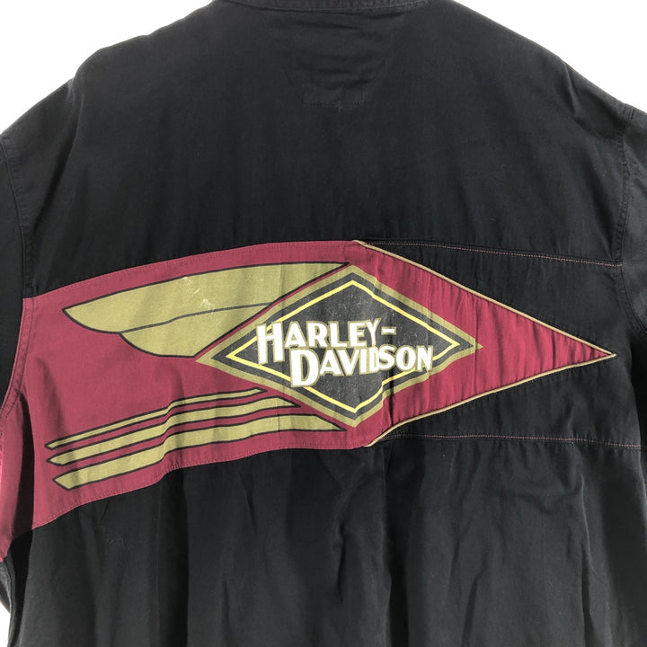 Big size Harley-Davidson hidden button-down short-sleeve work shirt, equivalent to men's XXXL cotton black type Vintage Second Hand