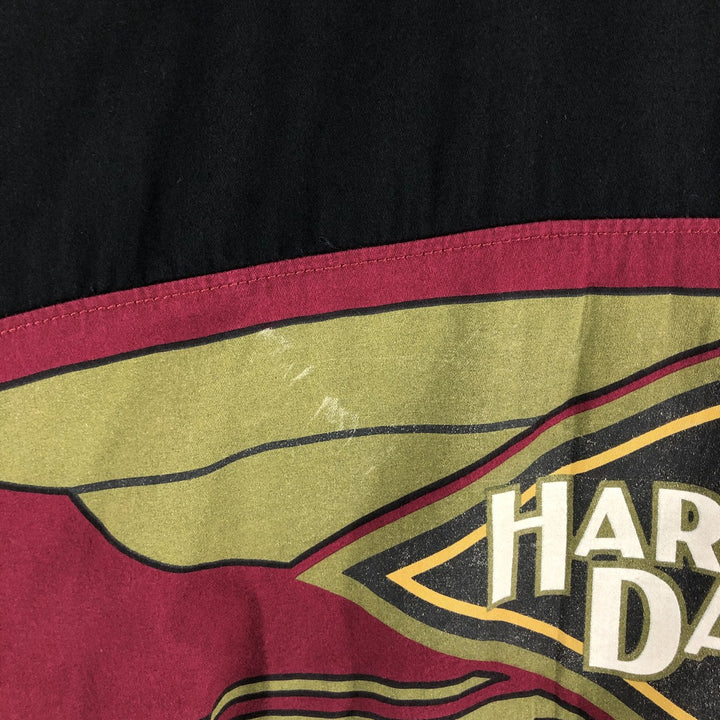 Big size Harley-Davidson hidden button-down short-sleeve work shirt, equivalent to men's XXXL cotton black type Vintage Second Hand