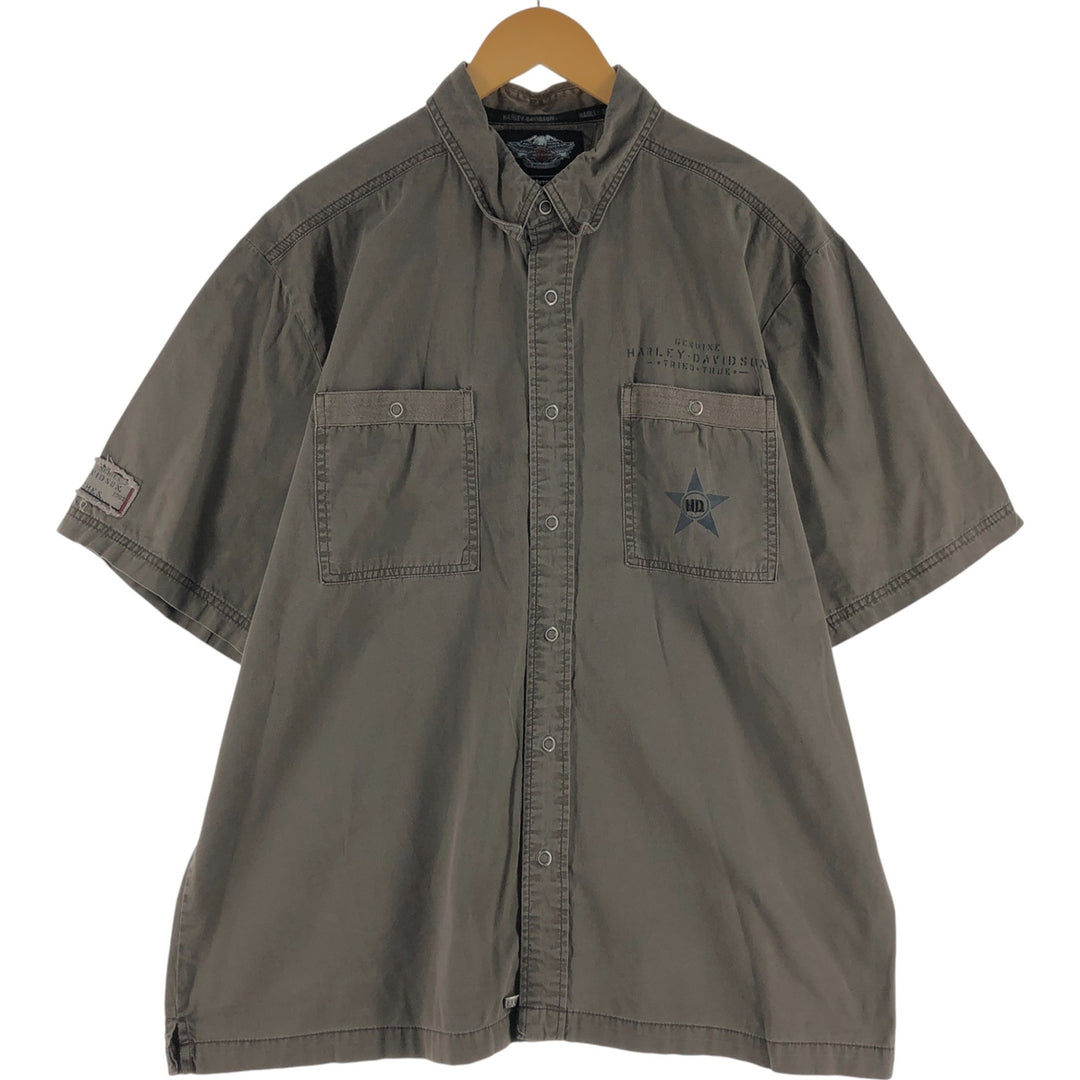 Harley-Davidson Hidden Button Down Short Sleeve Work Shirt Box Shirt Men's XL cotton green type Vintage Second Hand