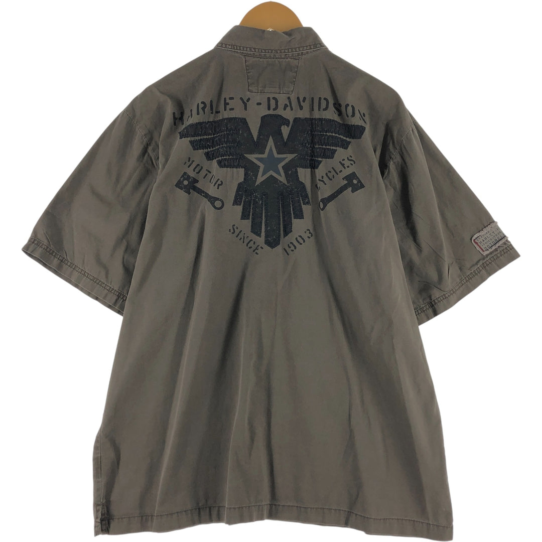 Harley-Davidson Hidden Button Down Short Sleeve Work Shirt Box Shirt Men's XL cotton green type Vintage Second Hand