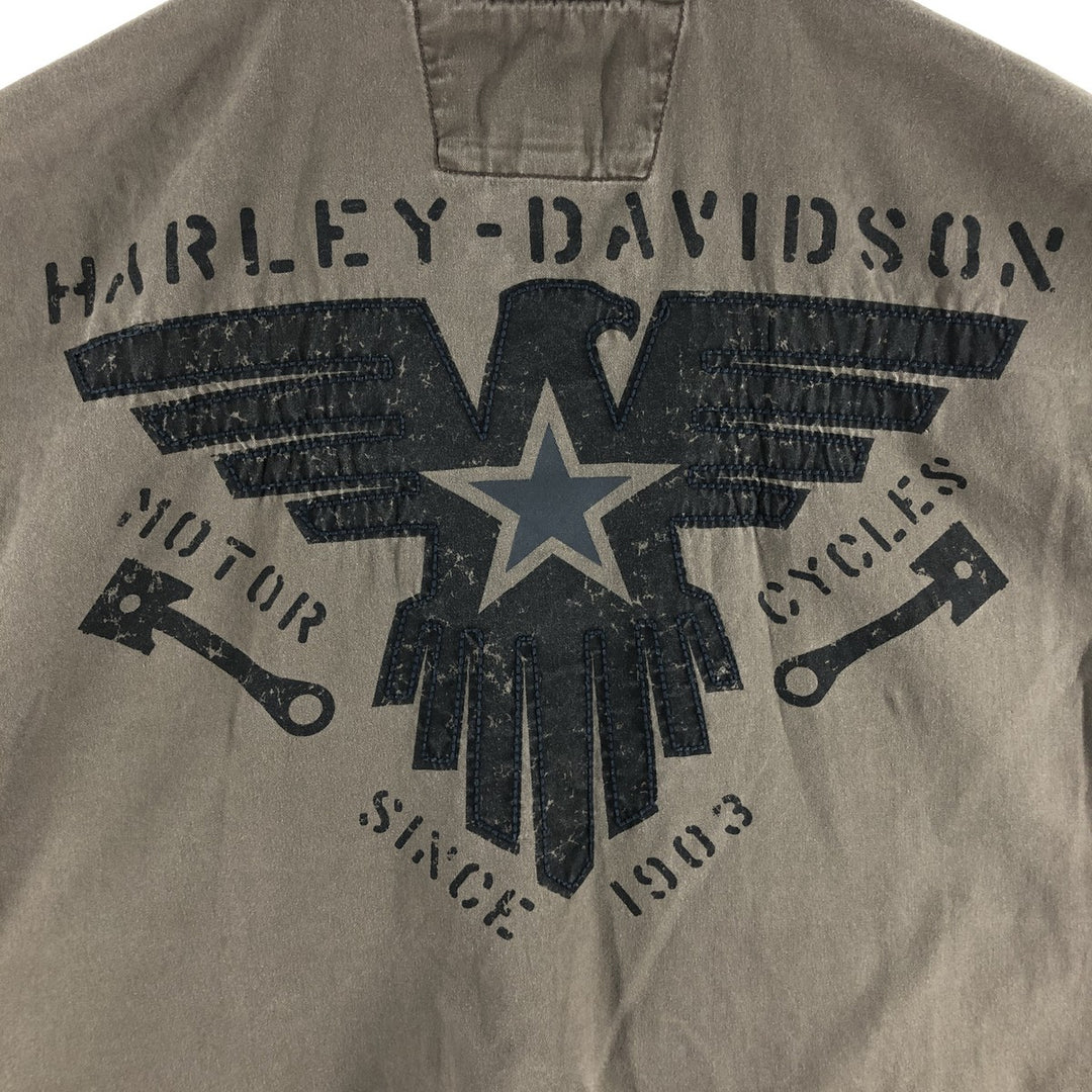 Harley-Davidson Hidden Button Down Short Sleeve Work Shirt Box Shirt Men's XL cotton green type Vintage Second Hand