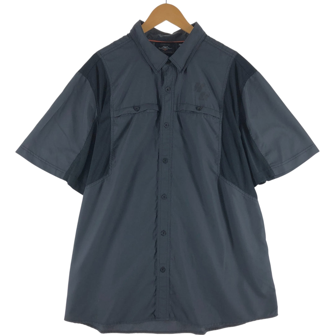 Harley-Davidson Hidden Button-Down Short Sleeve Work Shirt, Men's XXL cotton navy blue type Vintage Second Hand