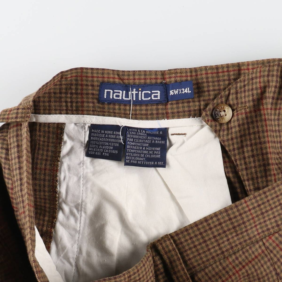 90'S NAUTICA Check Pattern Two-pleat Cotton Slacks Pants Men's W36 Vintage /eaa509511