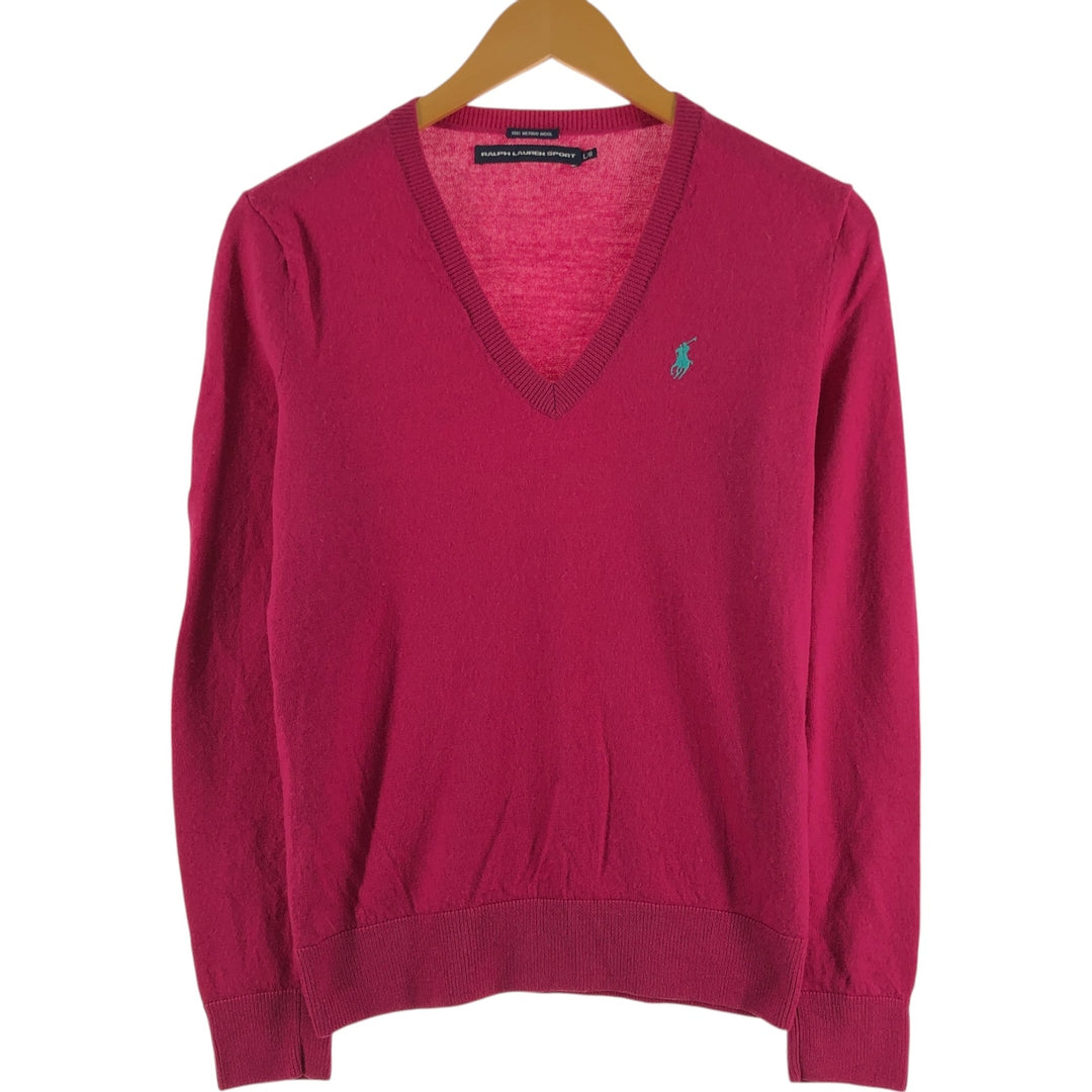 Ralph Lauren RALPH LAUREN SPORT V-neck merino wool knit sweater, women's size L / eaa509703