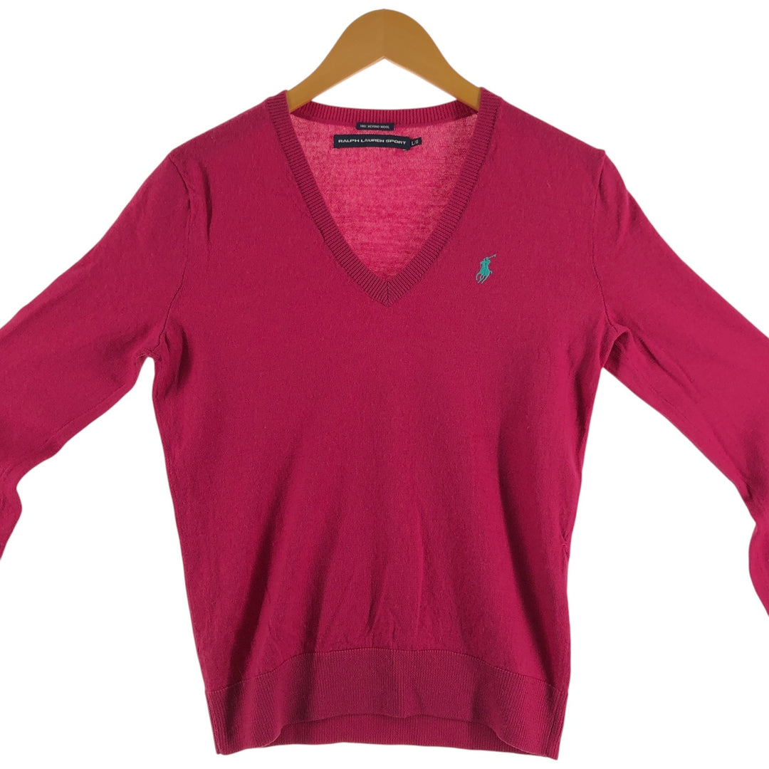 Ralph Lauren RALPH LAUREN SPORT V-neck merino wool knit sweater, women's size L / eaa509703