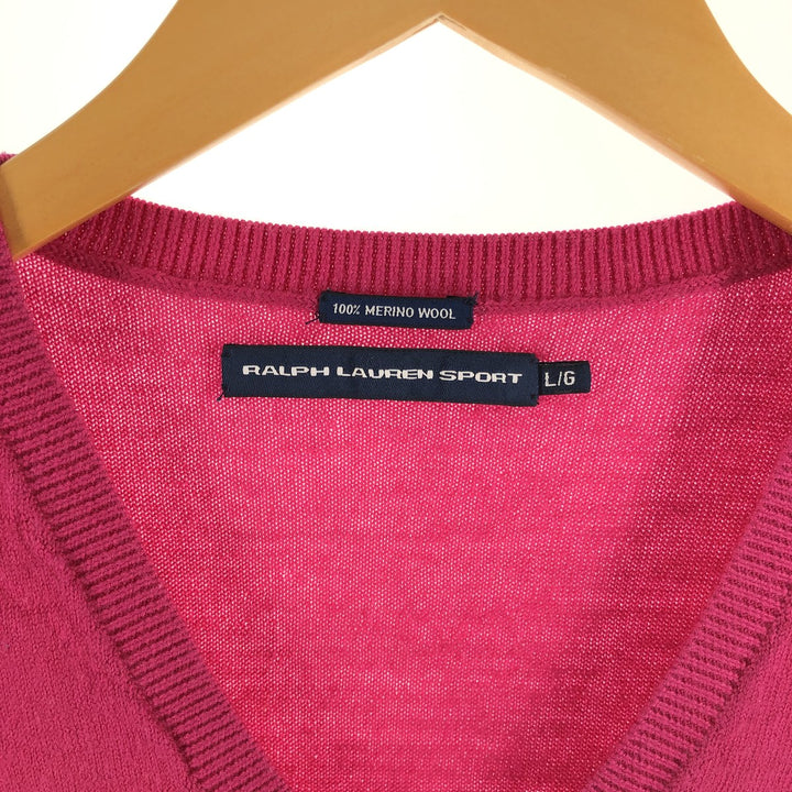 Ralph Lauren RALPH LAUREN SPORT V-neck merino wool knit sweater, women's size L / eaa509703