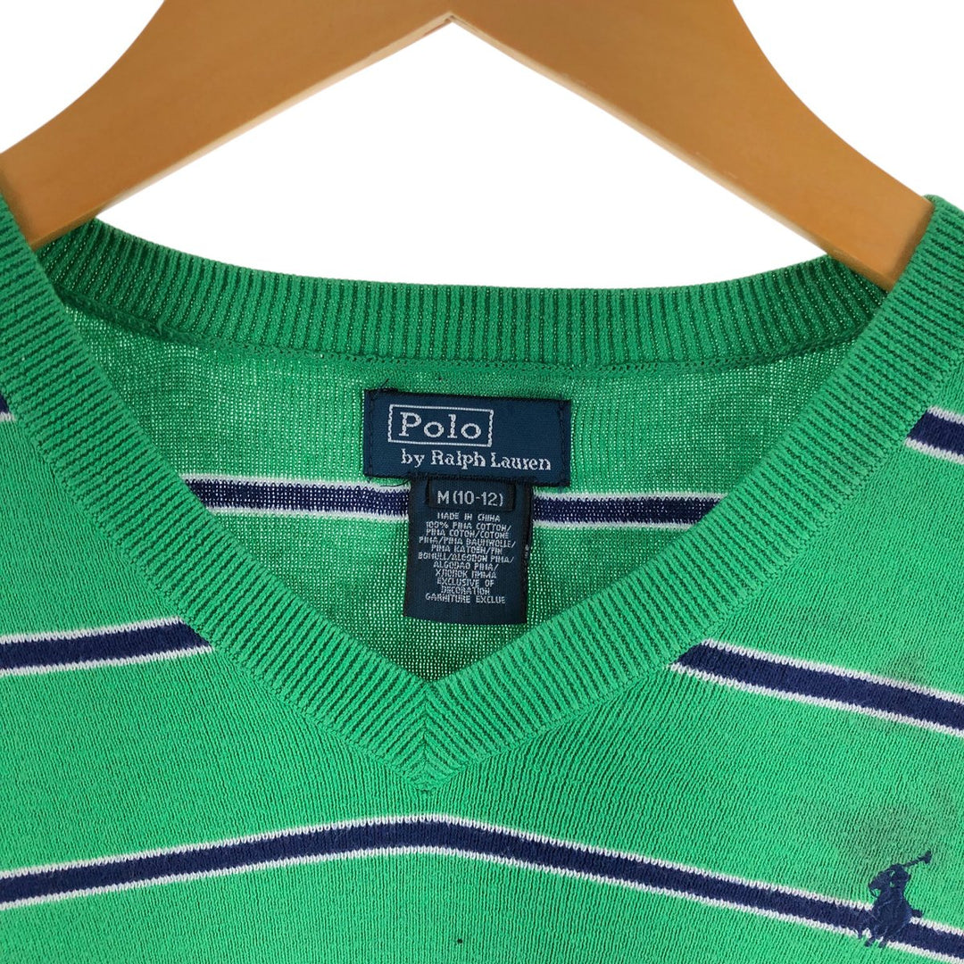 Ralph Lauren POLO by Ralph Lauren Striped Pattern V-neck Pima Cotton Knit Sweater Women's M size / eaa509716