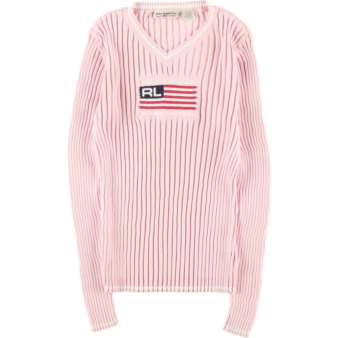 Ralph Lauren POLO JEANS COMPANY Stars and Stripes Ribbed V-neck Cotton Knit Sweater Women's M size / eaa509718