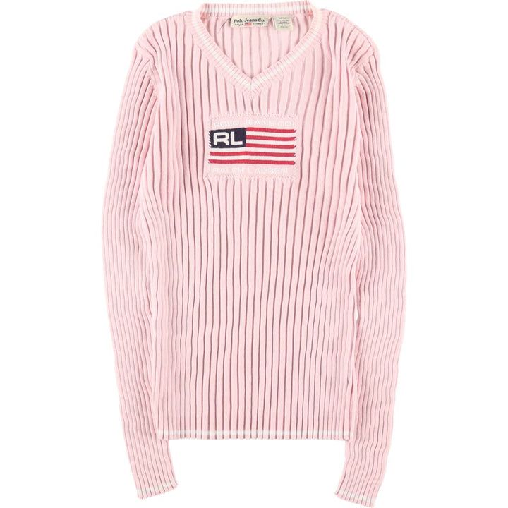 Ralph Lauren POLO JEANS COMPANY Stars and Stripes Ribbed V-neck Cotton Knit Sweater Women's M size / eaa509718