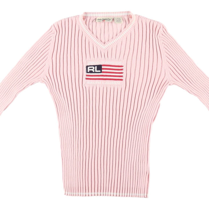 Ralph Lauren POLO JEANS COMPANY Stars and Stripes Ribbed V-neck Cotton Knit Sweater Women's M size / eaa509718