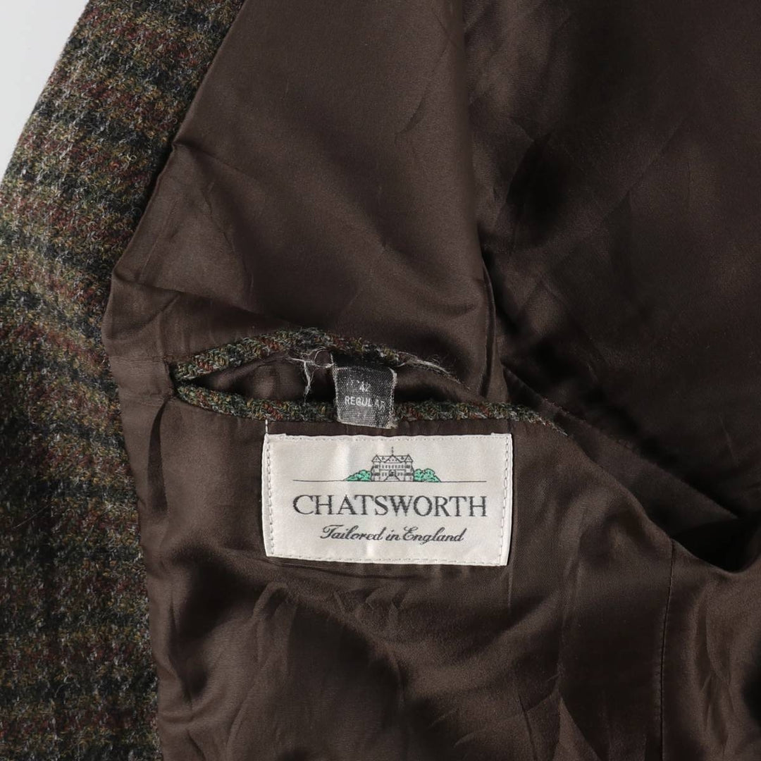 CHATSWORTH Harris Tweed Check Pattern Wool Tailored Jacket Made in England Men's L size /eaa509880