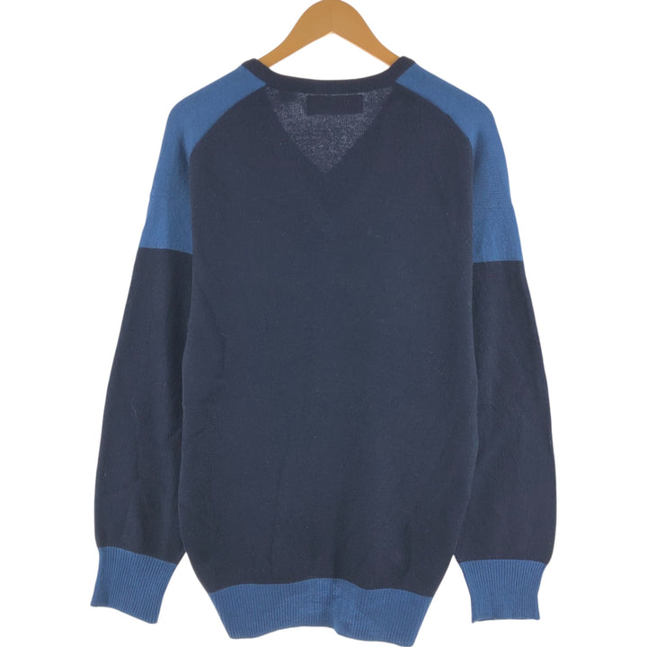 LYLE AND SCOTT all-over print V-neck lambswool knit sweater made in Scotland, size L for men / eaa510023