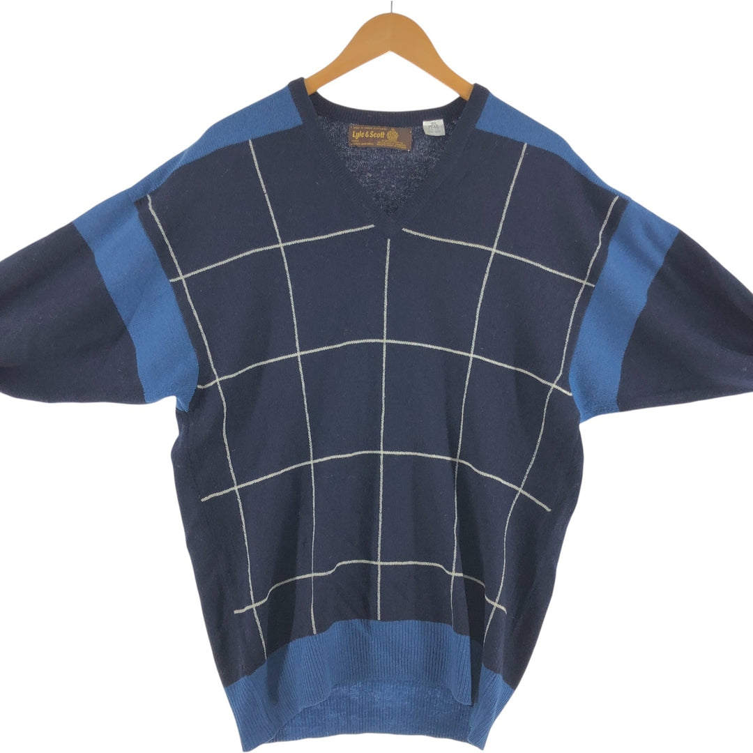LYLE AND SCOTT all-over print V-neck lambswool knit sweater made in Scotland, size L for men / eaa510023